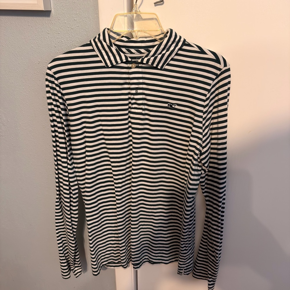 Vineyard Vines Striped Polo in Green & White